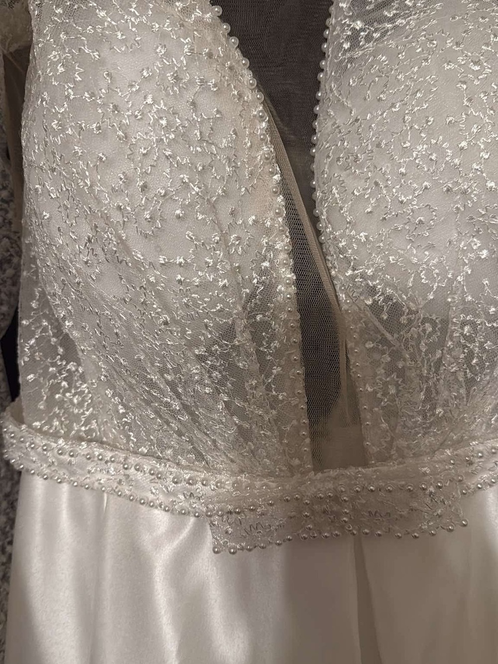 Plus Size Long Sleeve V-Neck Beaded Tulle A-Line Wedding Dress with Low V-Back